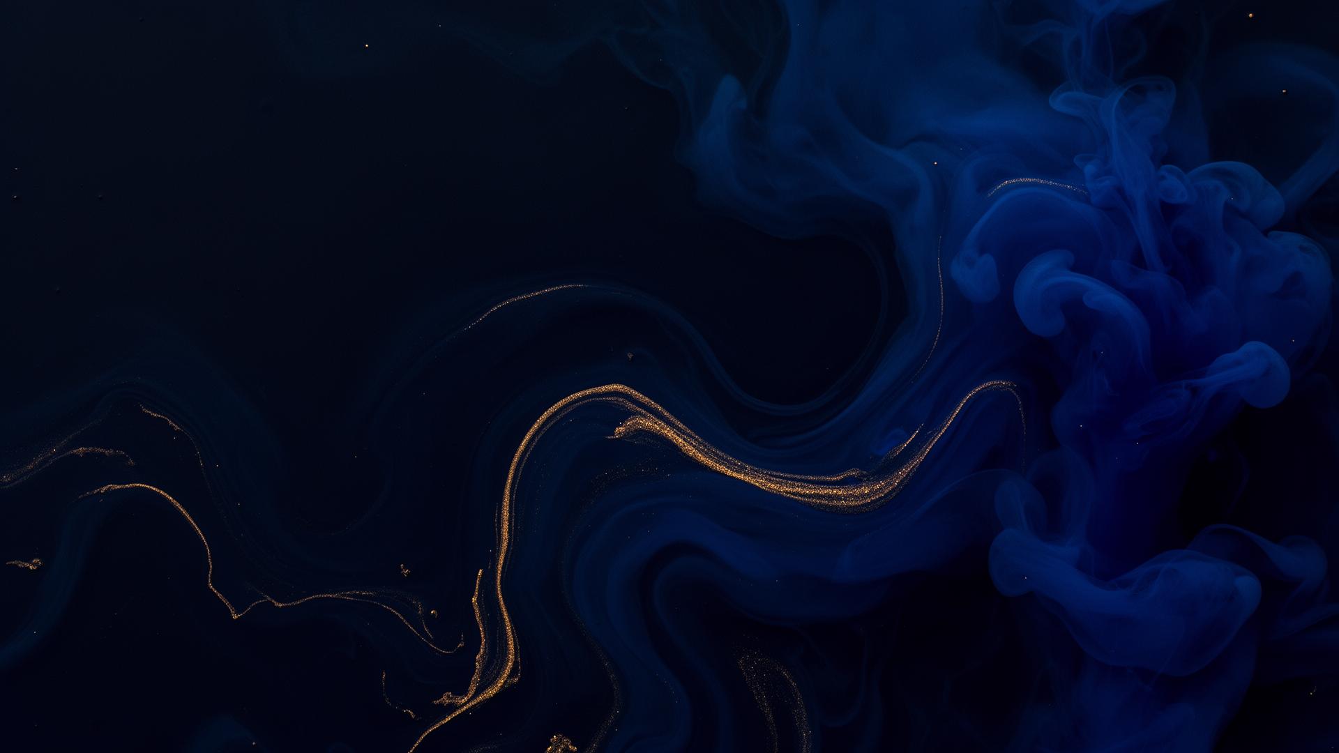 Sapphire ink unfurling with quicksand-gold filaments — Angelin Atelier